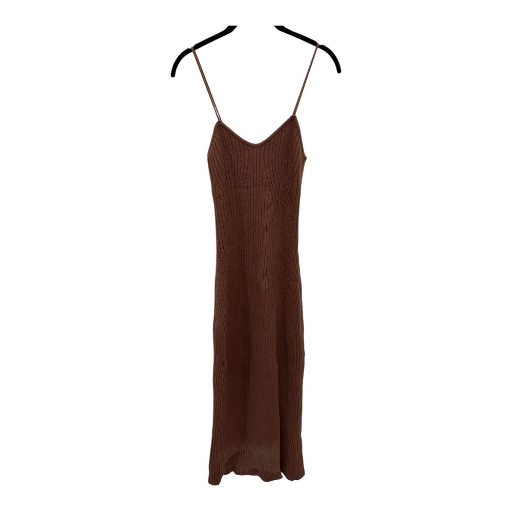 Cider Sweater Dress Women Large Brown‎ Ribbed Side Slit Speghetti Strap Bodycon